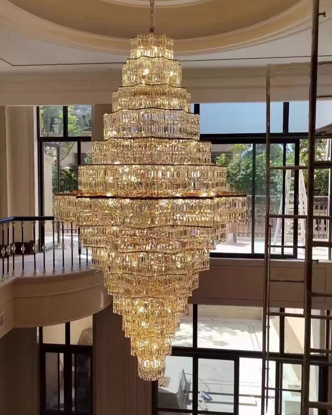 Extra Large Plaza Hall Multi - Tier Crystal Chandelier Foyer Living Room Staircase Ceiling Lighting Fixture In Chrome/ Silver Finish - Small/21 Lights/6 Layers/D22.7" * H27.8‘’ChromeWarm Lightcasivra