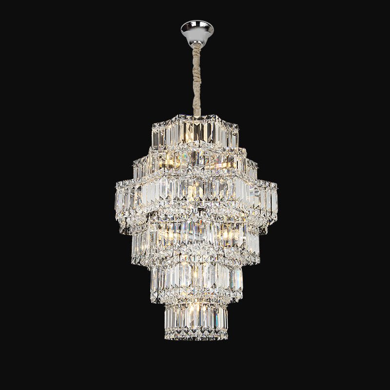 Extra Large Plaza Hall Multi - Tier Crystal Chandelier Foyer Living Room Staircase Ceiling Lighting Fixture In Chrome/ Silver Finish - 24 Lights/D23.6"*H53.5"ChromeWarm Lightcasivra