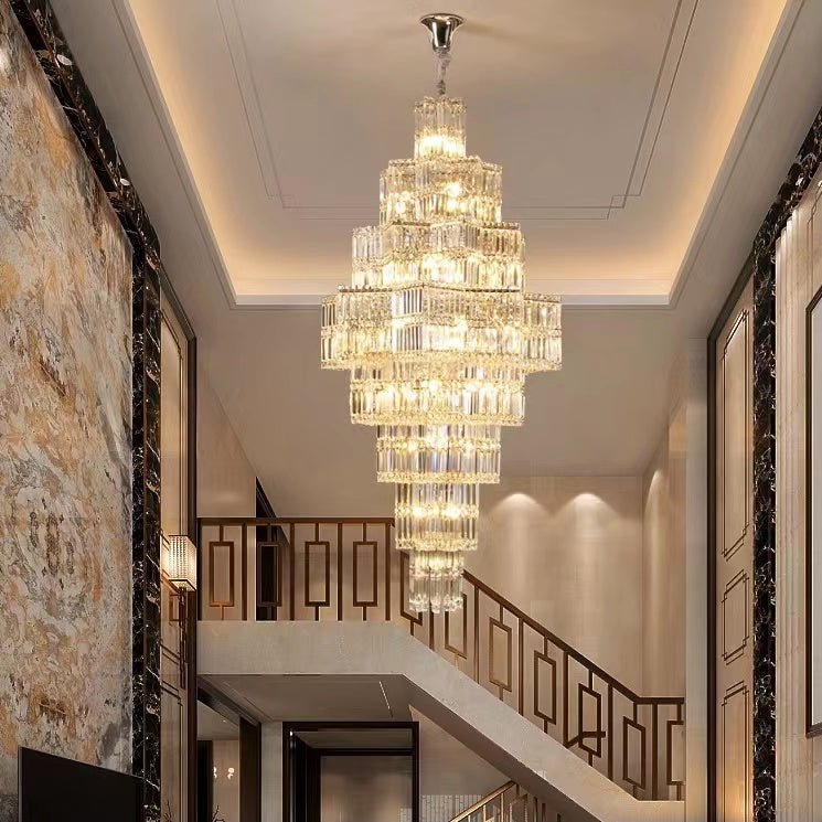 Extra Large Plaza Hall Multi - Tier Crystal Chandelier Foyer Living Room Staircase Ceiling Lighting Fixture In Chrome/ Silver Finish - 24 Lights/D23.6"*H53.5"ChromeWarm Lightcasivra