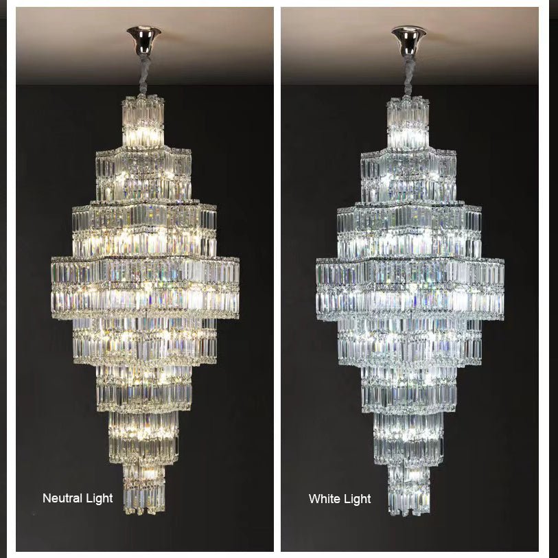 Extra Large Plaza Hall Multi - Tier Crystal Chandelier Foyer Living Room Staircase Ceiling Lighting Fixture In Chrome/ Silver Finish - 24 Lights/D23.6"*H53.5"ChromeWarm Lightcasivra