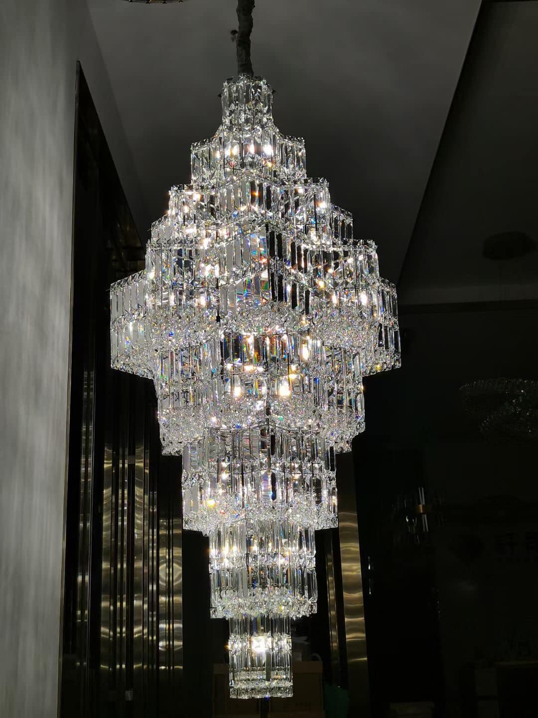 Extra Large Plaza Hall Multi - Tier Crystal Chandelier Foyer Living Room Staircase Ceiling Lighting Fixture In Chrome/ Silver Finish - 24 Lights/D23.6"*H53.5"ChromeWarm Lightcasivra