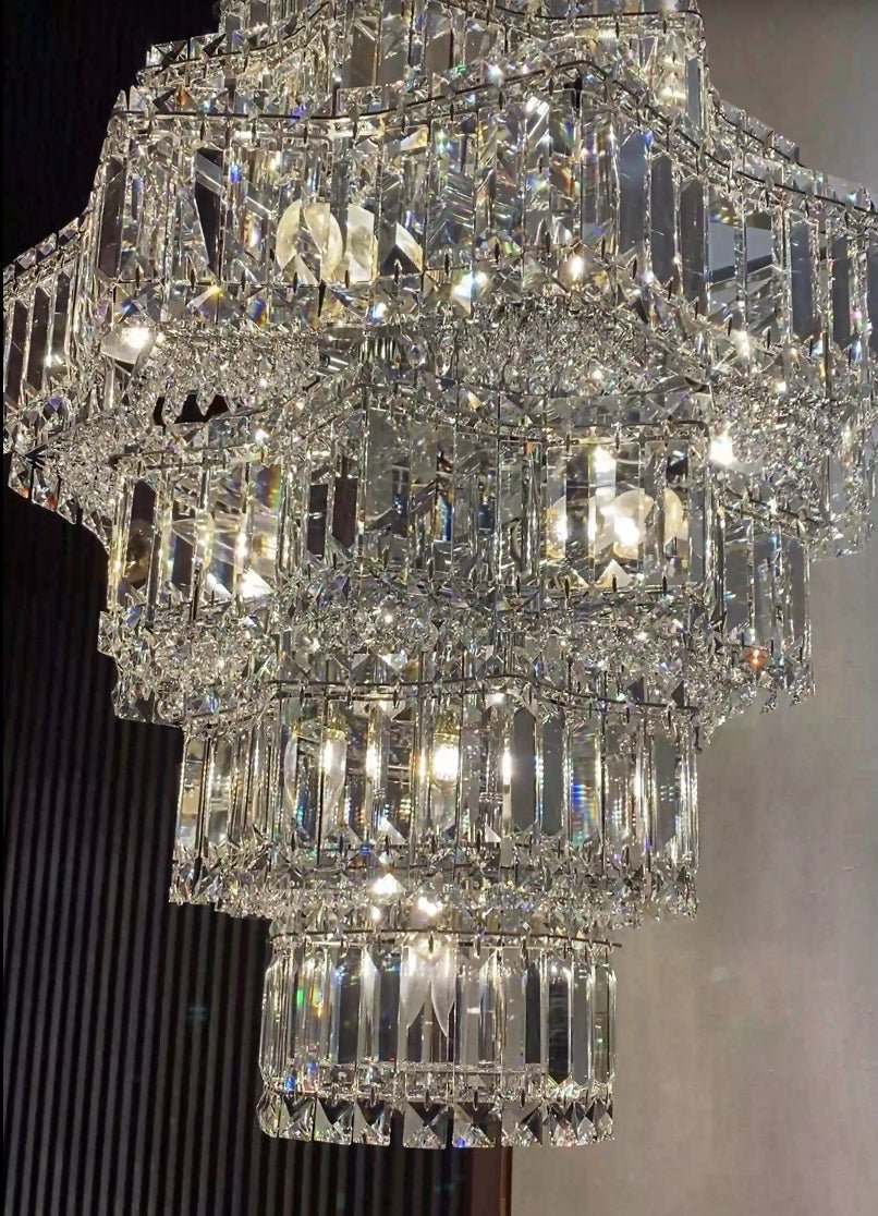 Extra Large Plaza Hall Multi - Tier Crystal Chandelier Foyer Living Room Staircase Ceiling Lighting Fixture In Chrome/ Silver Finish - Small/21 Lights/6 Layers/D22.7" * H27.8‘’ChromeWarm Lightcasivra