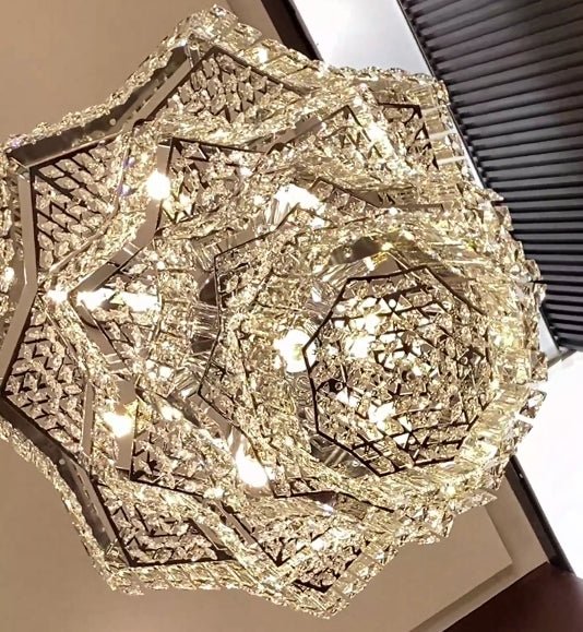 Extra Large Plaza Hall Multi - Tier Crystal Chandelier Foyer Living Room Staircase Ceiling Lighting Fixture In Chrome/ Silver Finish - Small/21 Lights/6 Layers/D22.7" * H27.8‘’ChromeWarm Lightcasivra