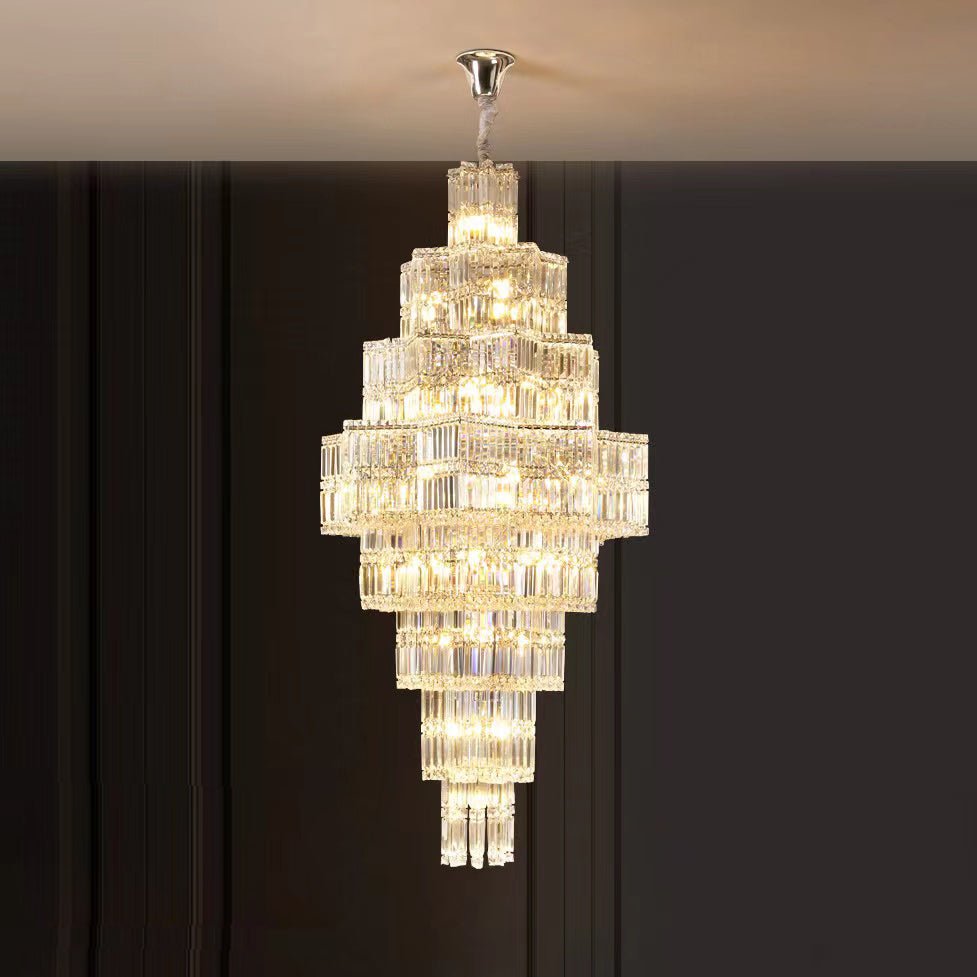 Extra Large Plaza Hall Multi - Tier Crystal Chandelier Foyer Living Room Staircase Ceiling Lighting Fixture In Chrome/ Silver Finish - 24 Lights/D23.6"*H53.5"ChromeWarm Lightcasivra