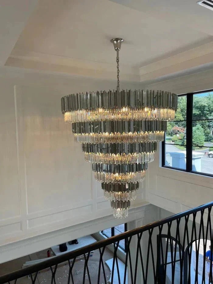 Extra Large Round Cone Tiered Crystal Chandelier for Foyer/Enterway/Living Room - D43"*H47"/117.2kgWarm Lightcasivra
