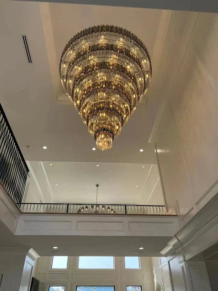 Extra Large Round Cone Tiered Crystal Chandelier for Foyer/Enterway/Living Room - D43"*H47"/117.2kgWarm Lightcasivra