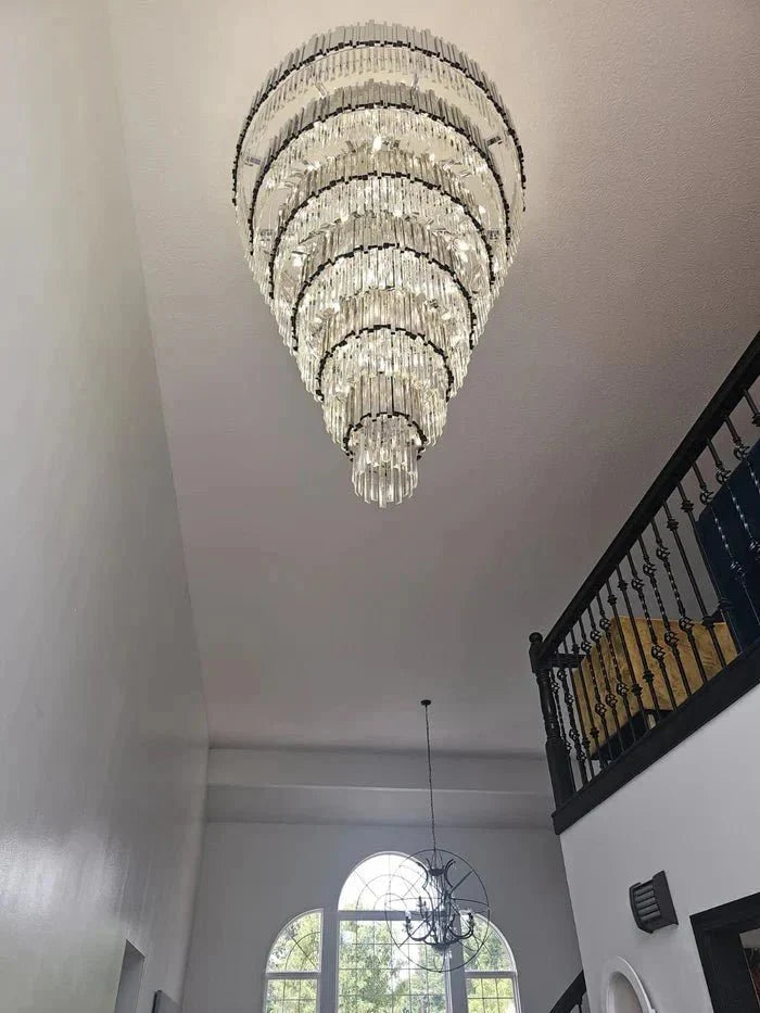 Extra Large Round Cone Tiered Crystal Chandelier for Foyer/Enterway/Living Room - D43"*H47"/117.2kgWarm Lightcasivra