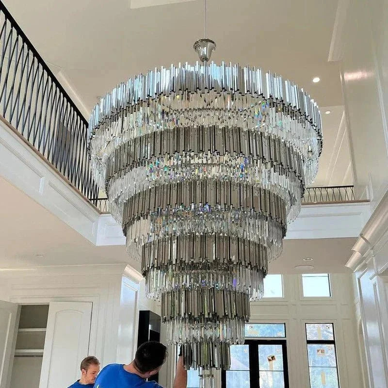 Extra Large Round Cone Tiered Crystal Chandelier for Foyer/Enterway/Living Room - D43"*H47"/117.2kgWarm Lightcasivra