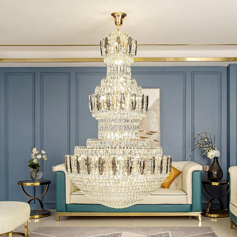 Extra Large Round Crystal Chandelier Luxury Foyer High Ceiling Light Fixture For Living Room/ Hotel Hall Entrance - D39.4"*H63"/ 30 LightsWhite Lightcasivra