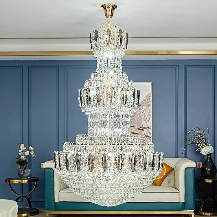 Extra Large Round Crystal Chandelier Luxury Foyer High Ceiling Light Fixture For Living Room/ Hotel Hall Entrance - D39.4"*H63"/ 30 LightsWhite Lightcasivra