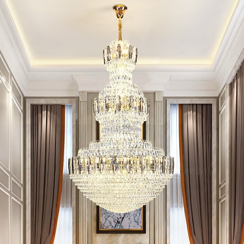 Extra Large Round Crystal Chandelier Luxury Foyer High Ceiling Light Fixture For Living Room/ Hotel Hall Entrance - D39.4"*H63"/ 30 LightsWhite Lightcasivra