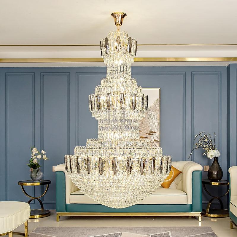Extra Large Round Crystal Chandelier Luxury Foyer High Ceiling Light Fixture For Living Room/ Hotel Hall Entrance - D39.4"*H63"/ 30 LightsWhite Lightcasivra