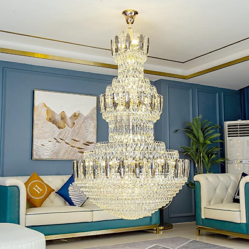 Extra Large Round Crystal Chandelier Luxury Foyer High Ceiling Light Fixture For Living Room/ Hotel Hall Entrance - D39.4"*H63"/ 30 LightsWhite Lightcasivra