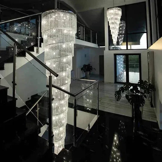 Extra Large Spiral Tiered Long Crystal Chandelier Luxury Crystal Tassel Light Fixture For Staircase/Entryway - D59.1"*H118.1"Goldcasivra