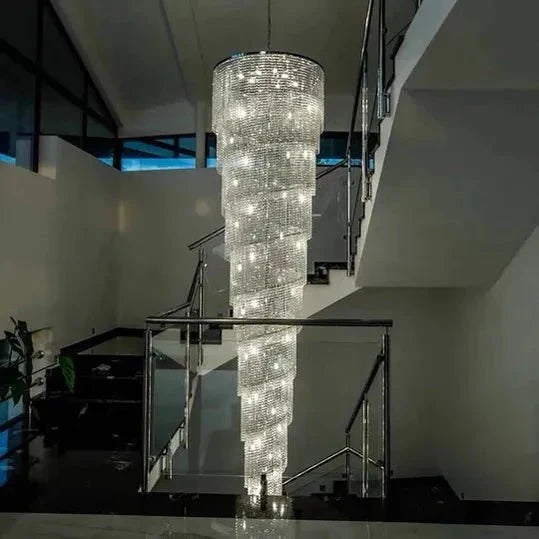 Extra Large Spiral Tiered Long Crystal Chandelier Luxury Crystal Tassel Light Fixture For Staircase/Entryway - D47.2"*H98.4"Goldcasivra