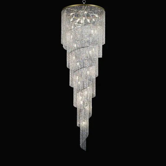 Extra Large Spiral Tiered Long Crystal Chandelier Luxury Crystal Tassel Light Fixture For Staircase/Entryway - D31.5"*H70.9"Goldcasivra