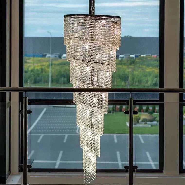 Extra Large Spiral Tiered Long Crystal Chandelier Luxury Crystal Tassel Light Fixture For Staircase/Entryway - D47.2"*H98.4"Goldcasivra