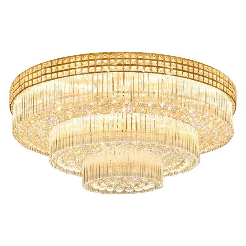 Extra Large Three Layers Round Luxury Flush Mounted Crystal Chandelier for Living Room - D31.5"*H14.2"Warm Lightcasivra
