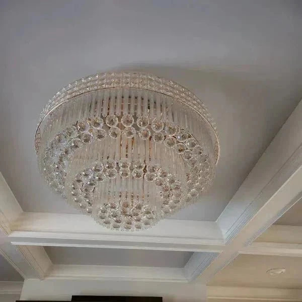 Extra Large Three Layers Round Luxury Flush Mounted Crystal Chandelier for Living Room - D31.5"*H14.2"Warm Lightcasivra