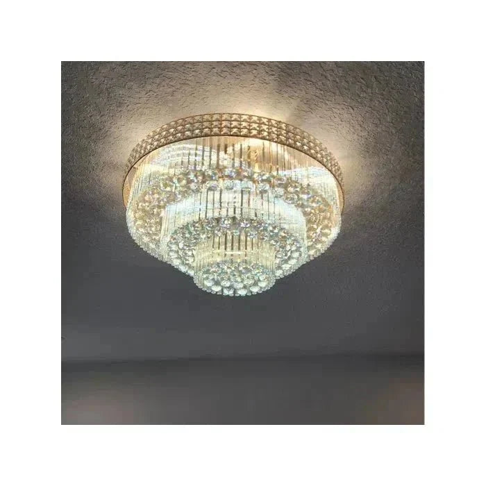 Extra Large Three Layers Round Luxury Flush Mounted Crystal Chandelier for Living Room - D31.5"*H14.2"Warm Lightcasivra