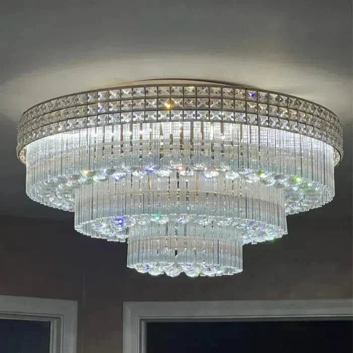 Extra Large Three Layers Round Luxury Flush Mounted Crystal Chandelier for Living Room - D31.5"*H14.2"Warm Lightcasivra