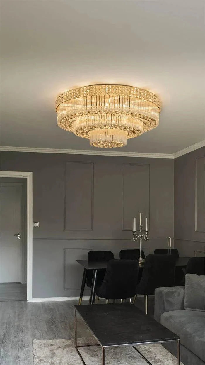 Extra Large Three Layers Round Luxury Flush Mounted Crystal Chandelier for Living Room - D31.5"*H14.2"Warm Lightcasivra