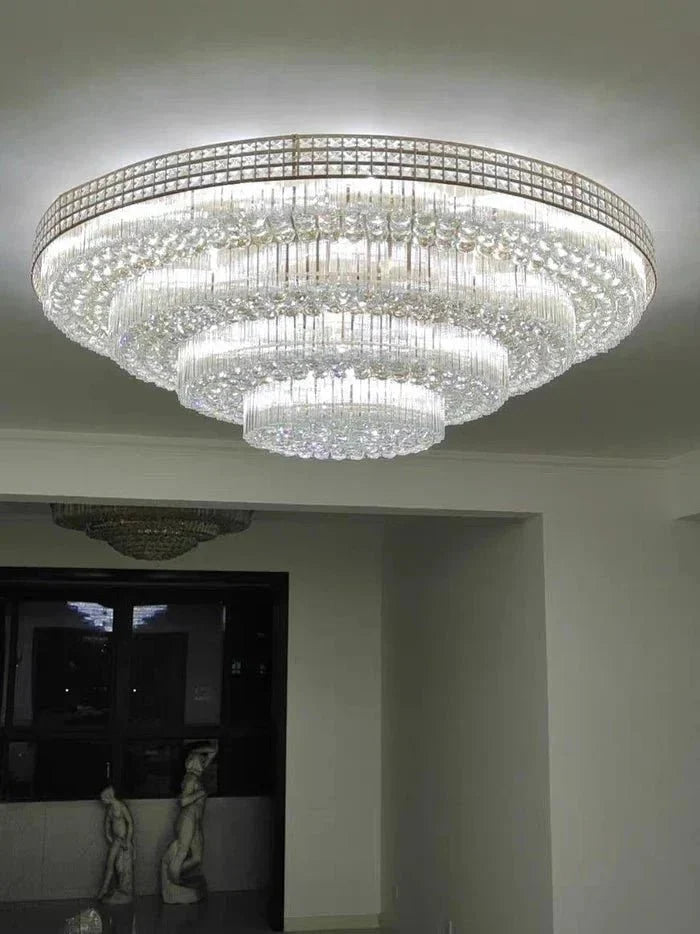Extra Large Three Layers Round Luxury Flush Mounted Crystal Chandelier for Living Room - D31.5"*H14.2"Warm Lightcasivra