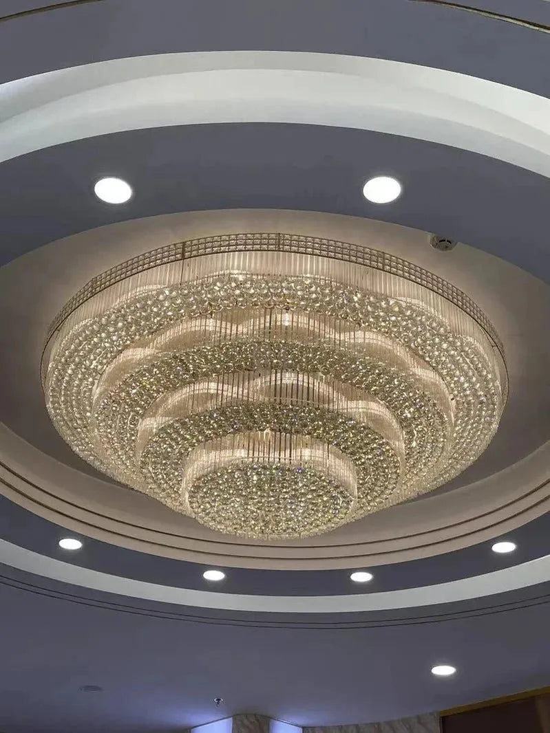 Extra Large Three Layers Round Luxury Flush Mounted Crystal Chandelier for Living Room - D31.5"*H14.2"Warm Lightcasivra