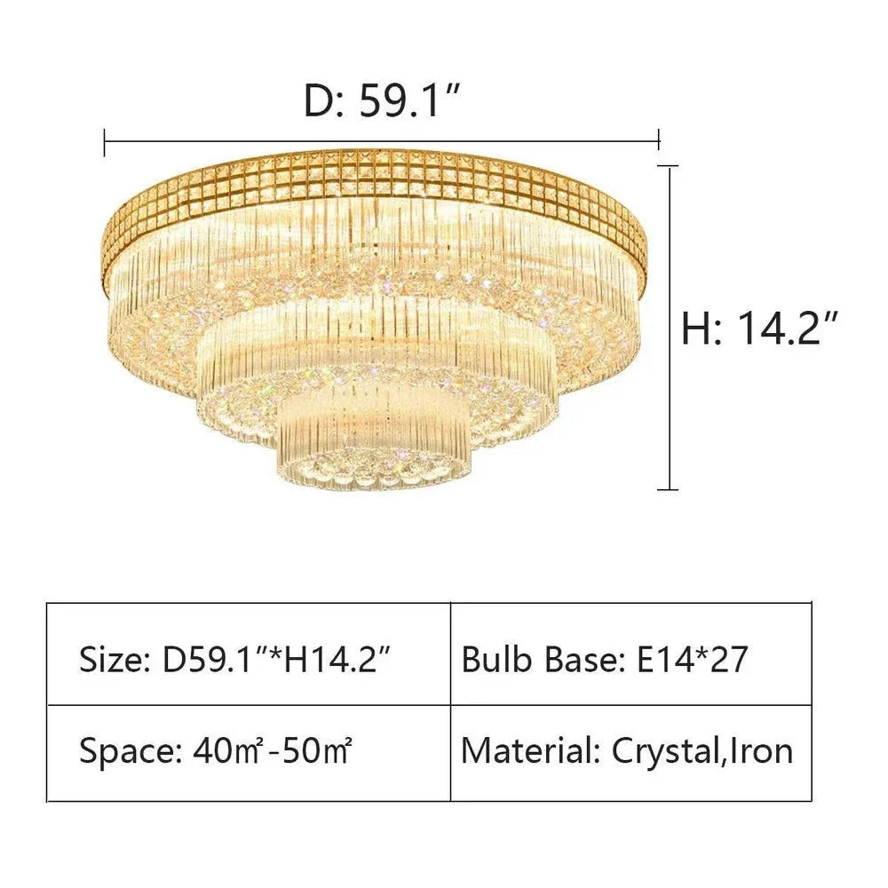 Extra Large Three Layers Round Luxury Flush Mounted Crystal Chandelier for Living Room - D31.5"*H14.2"Warm Lightcasivra