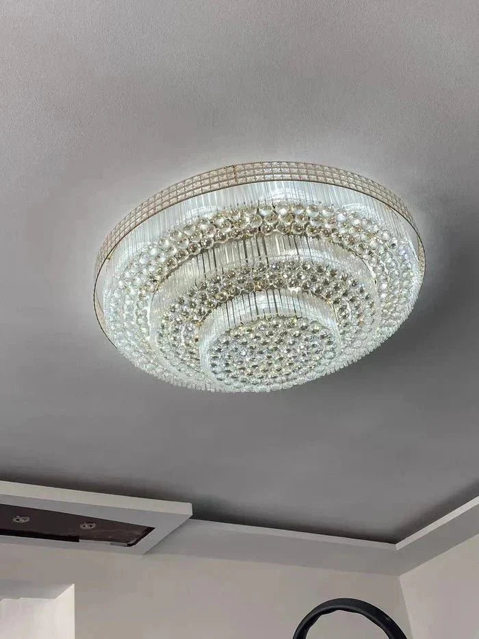 Extra Large Three Layers Round Luxury Flush Mounted Crystal Chandelier for Living Room - D31.5"*H14.2"Warm Lightcasivra