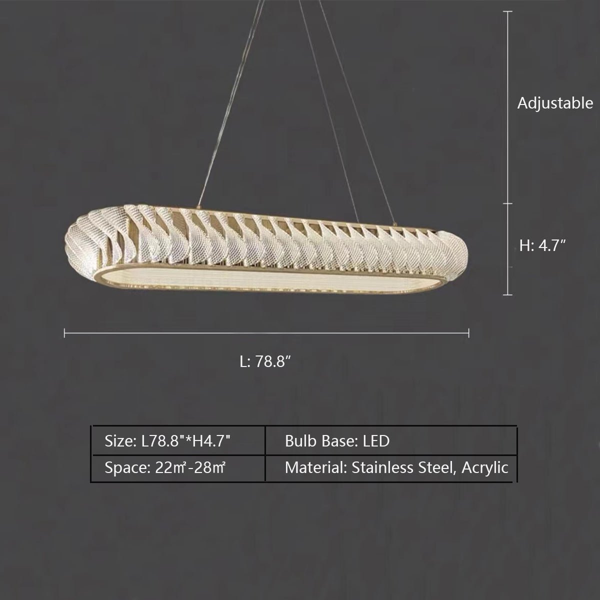 Extra Large Tiers Modern Stainless Steel Oval Chandelier for Dining Room/Kitchen Island/Big Entrys - L47.2"*H4.7"casivra