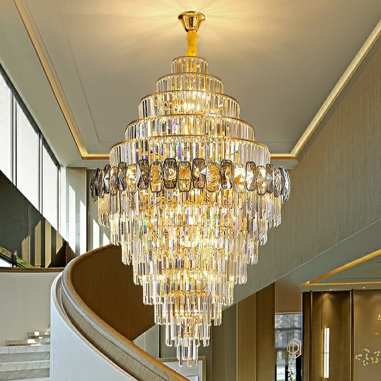 Fashion Large Staircase Chandelier For Foyer Living Room Entrance Crystal Ceiling Light Fixture In Gold Finish - D31.5"*H47.2"/ 29 Lightscasivra