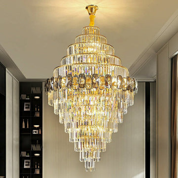 Fashion Large Staircase Chandelier For Foyer Living Room Entrance Crystal Ceiling Light Fixture In Gold Finish - D31.5"*H47.2"/ 29 Lightscasivra