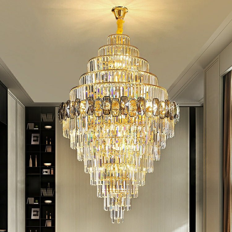 Fashion Large Staircase Chandelier For Foyer Living Room Entrance Crystal Ceiling Light Fixture In Gold Finish - D31.5"*H47.2"/ 29 Lightscasivra