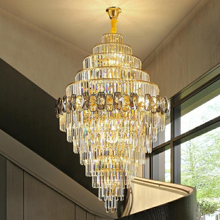 Fashion Large Staircase Chandelier For Foyer Living Room Entrance Crystal Ceiling Light Fixture In Gold Finish - D31.5"*H47.2"/ 29 Lightscasivra