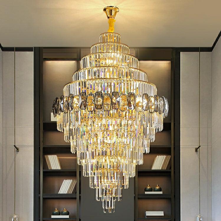 Fashion Large Staircase Chandelier For Foyer Living Room Entrance Crystal Ceiling Light Fixture In Gold Finish - D31.5"*H47.2"/ 29 Lightscasivra