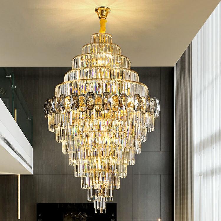 Fashion Large Staircase Chandelier For Foyer Living Room Entrance Crystal Ceiling Light Fixture In Gold Finish - D31.5"*H47.2"/ 29 Lightscasivra