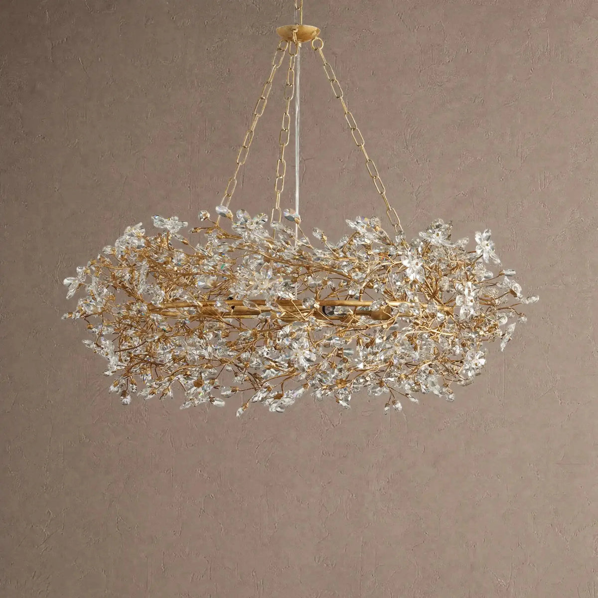 Foglia Crown Crystal Branch Chandelier 39" 48" 60“ - Gold39"casivra