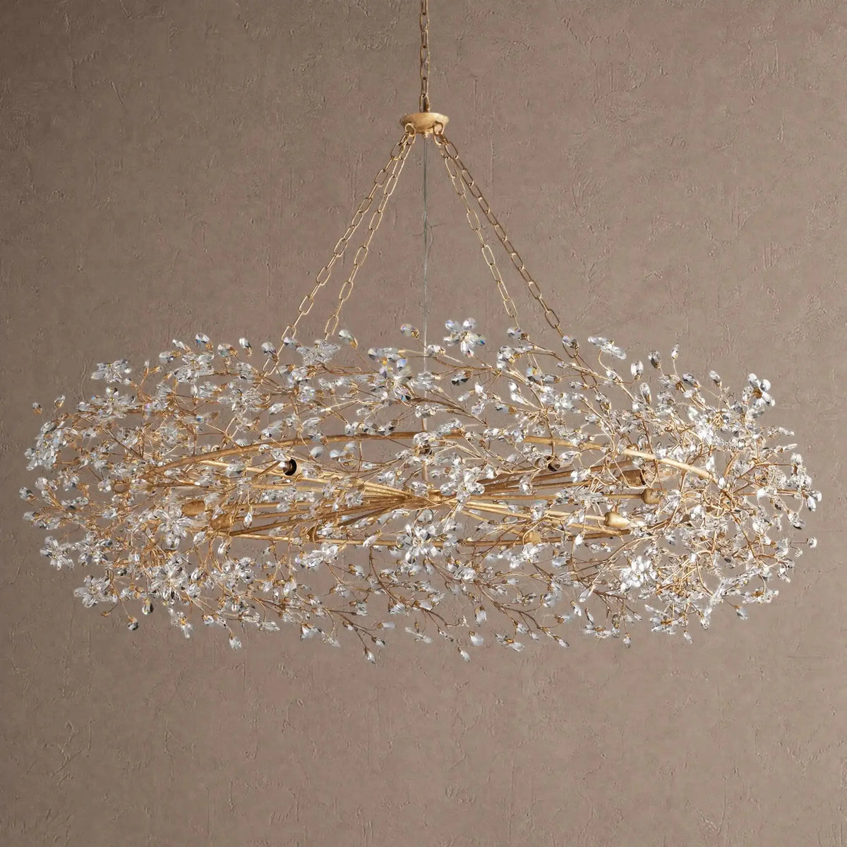 Foglia Crown Crystal Branch Chandelier 39" 48" 60“ - Gold60"casivra