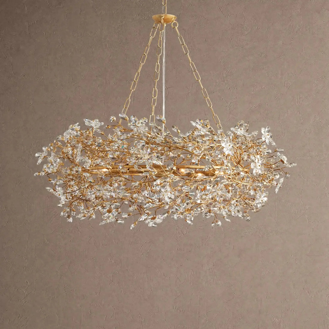 Foglia Crown Crystal Branch Chandelier 39" 48" 60“ - Gold39"casivra