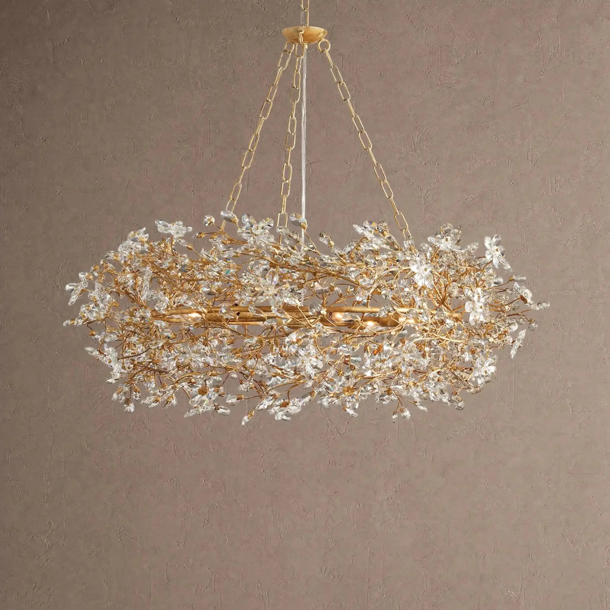 Foglia Crown Crystal Branch Chandelier 39" 48" 60“ - Gold39"casivra