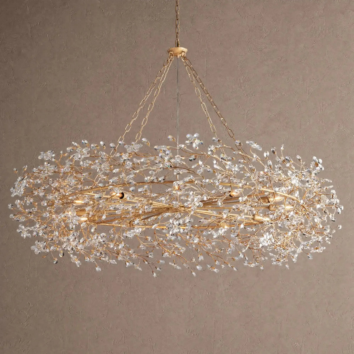 Foglia Crown Crystal Branch Chandelier 39" 48" 60“ - Gold60"casivra