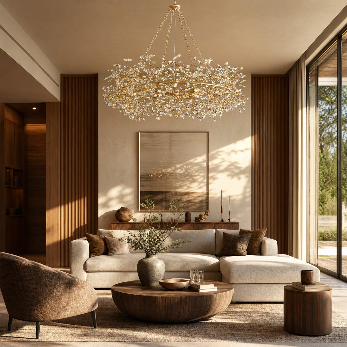 Foglia Crown Crystal Branch Chandelier 39" 48" 60“ - Gold48"casivra