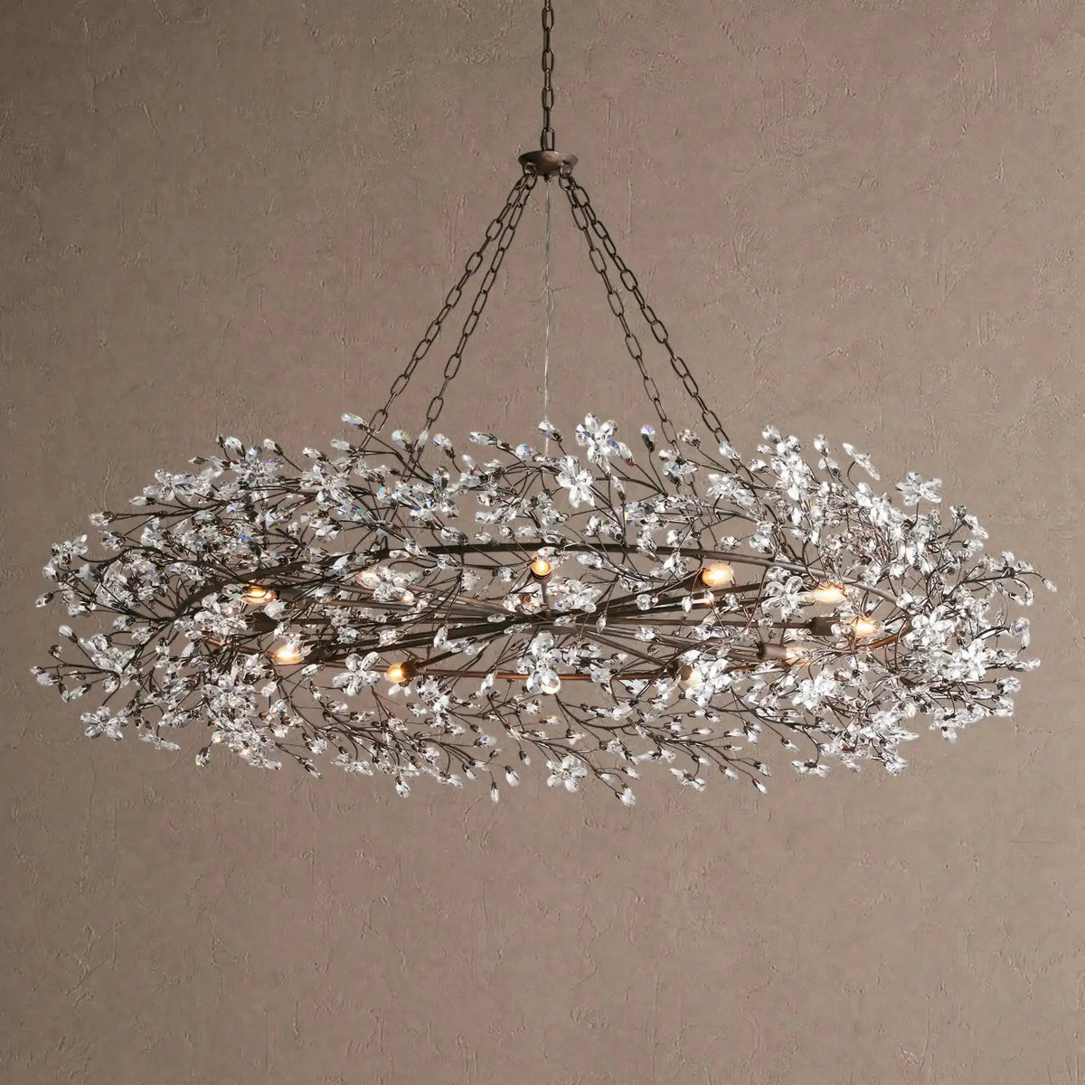 Foglia Crown Crystal Branch Chandelier 39" 48" 60“ - Black60"casivra