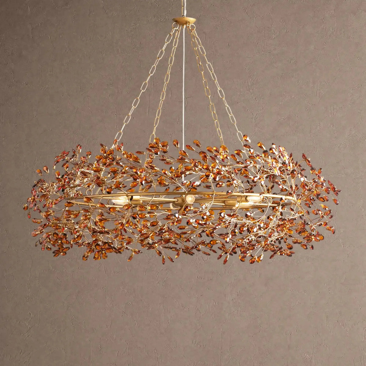 Foglia Crown Crystal Branch Chandelier 39" 48" 60“ - Brass/Amber48"casivra