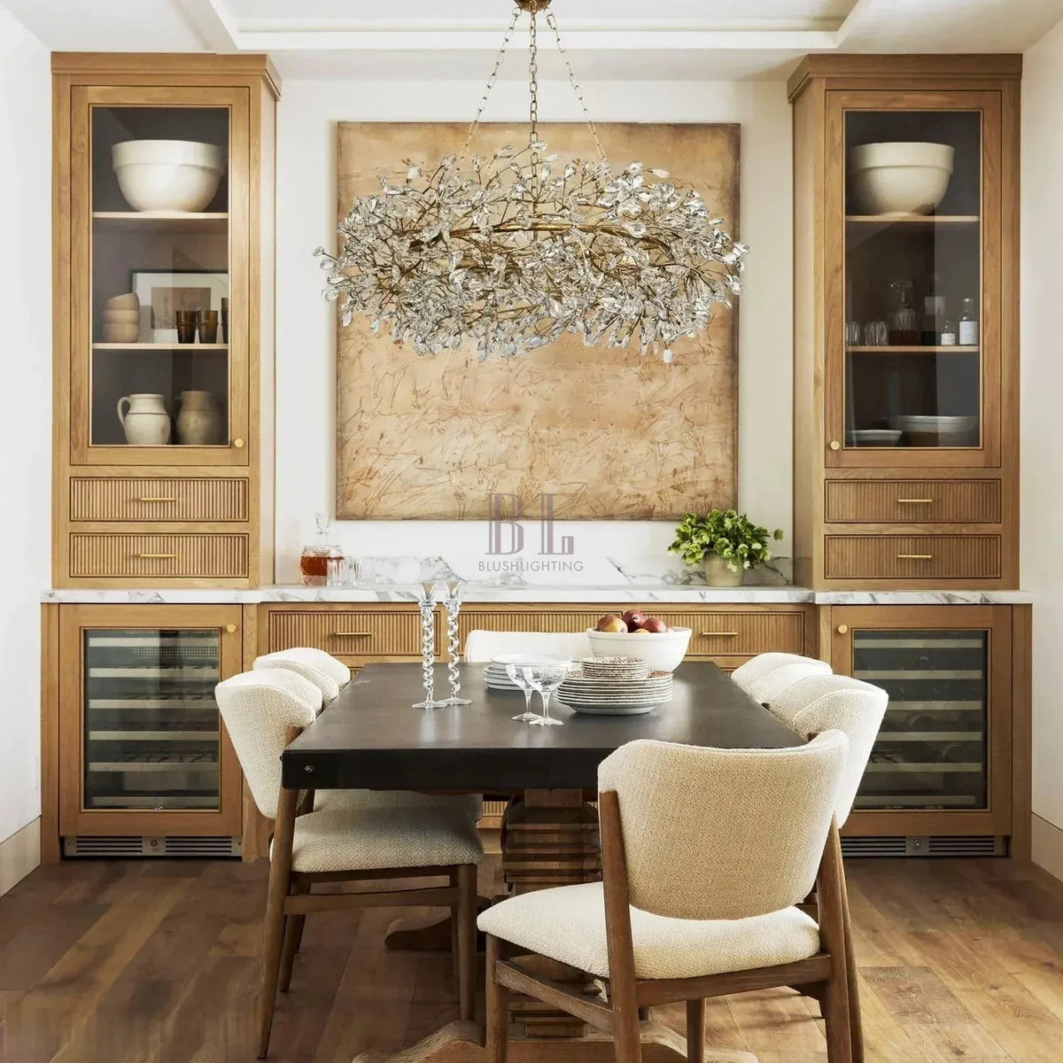 Foglia Crown Crystal Branch Chandelier - crystal finish, modern home lighting