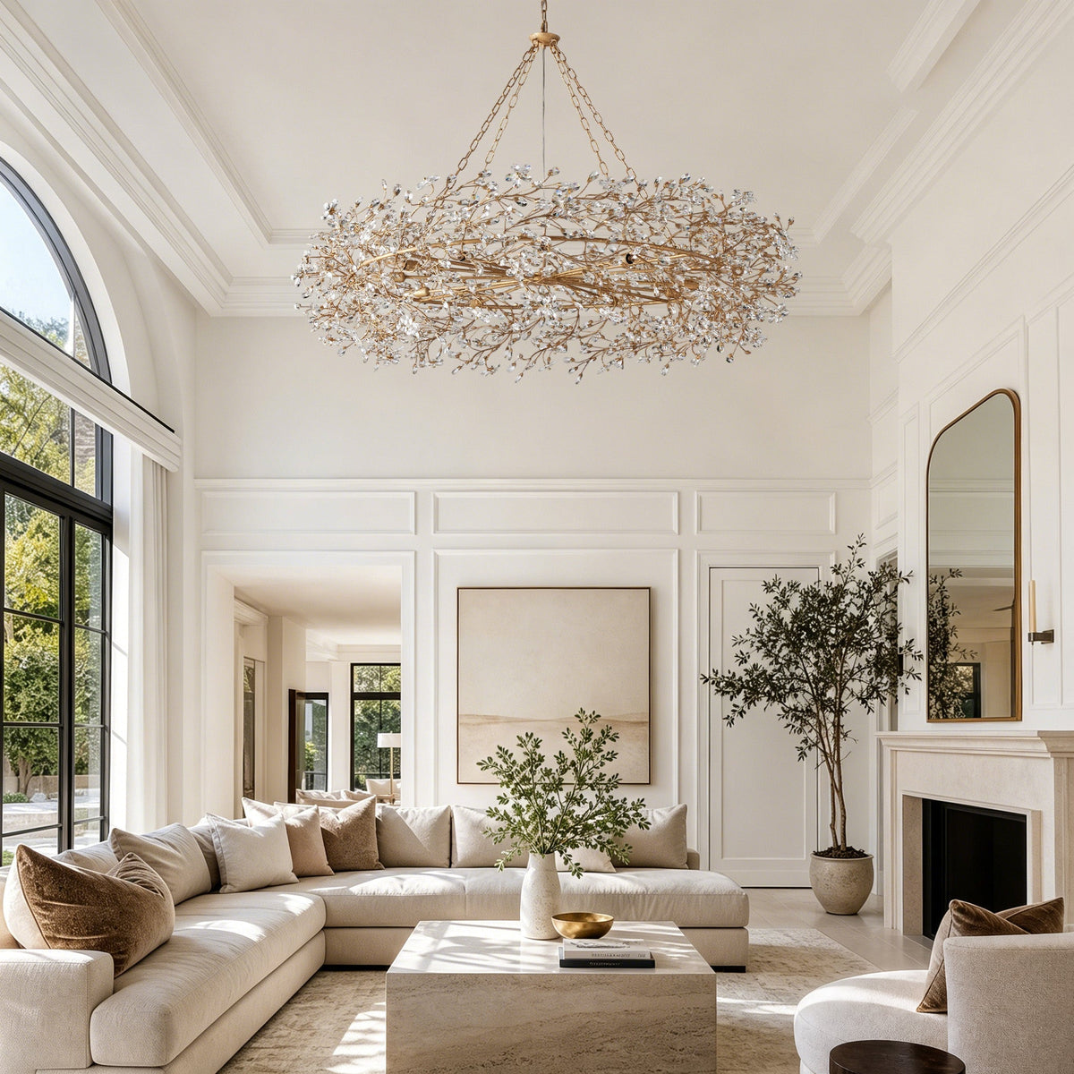 Fiore Crown Crystal Branch Chandelier 39" 48" 60“ - Brass/Amber60"casivra