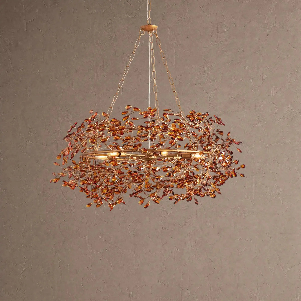 Foglia Crown Crystal Branch Chandelier 39" 48" 60“ - Brass/Amber39"casivra