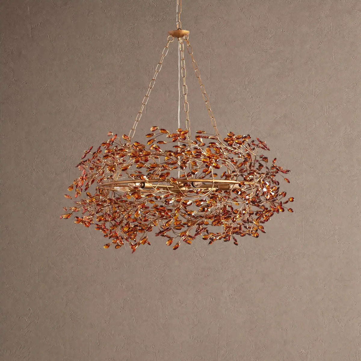 Foglia Crown Crystal Branch Chandelier 39" 48" 60“ - Brass/Amber39"casivra