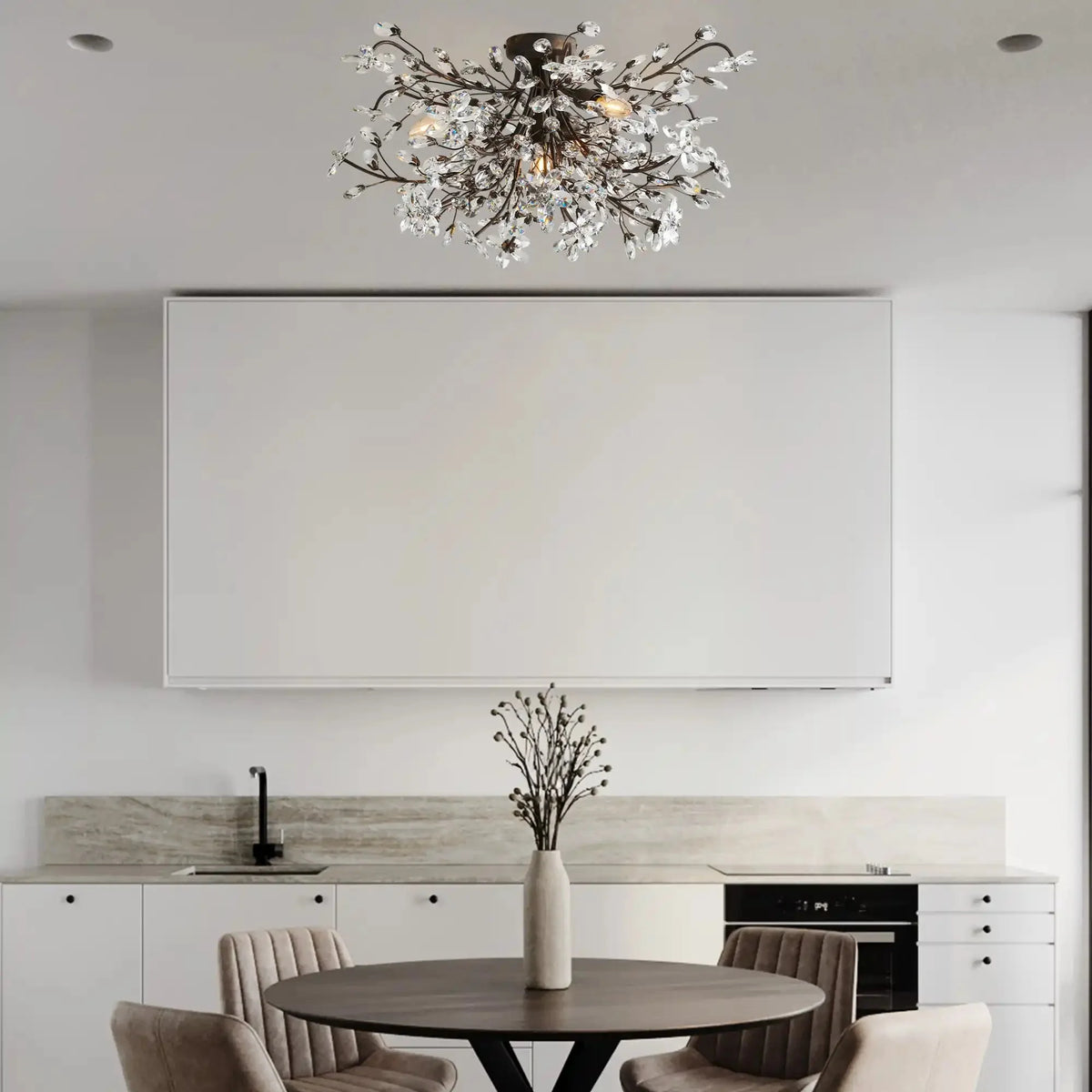 Foglia Flushmount styled in a modern bedroom